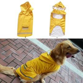PACIOCEAN Dog Raincoat for Large Dogs, Reflective Dog Rain Jacket with Hoodie, Adjustable Water Proof Pet Clothes,Waterproof Rainwear for Dog (Yellow, XL)