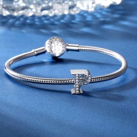 Forever Queen 925 sterling silver letter charm pendant alphabet charm bead for bracelets, Sterling Silver, p