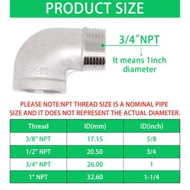 SWZHAI 4PCS 90 Degree Elbow 3/4" NPT Male x 3/4" NPT Female Street Elbow 304 Stainless Steel Pipe Fittings Male to Female Threaded Coupler