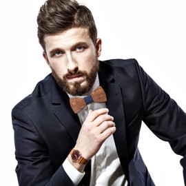 Mens Bow Ties, Mr.Van Natural Walnut Wood Handcrafted Wooden Adjustable Bowties for Tuxedo Wedding Party (Blue)