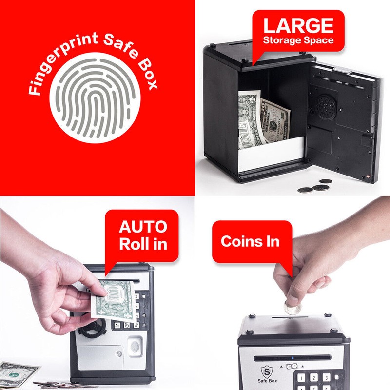 LIKE Toy Piggy Bank Safe Box Fingerprint ATM Bank Savings