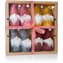 BRUBAKER 8-Piece Set Wooden and Knitted Christmas Gnomes - Tree Ornaments