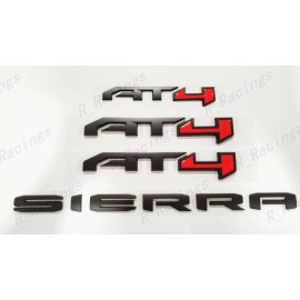 GMC 4PCS Matte Black Red AT4 Emblem Sierra Letters Fit GMC Sierra 1500 2500HD 3500HD