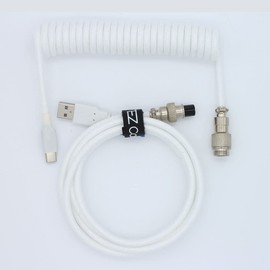 White Coiled Cable for Mechanical Keyboards (5 ft, USB-C Nickel GX-12, White)
