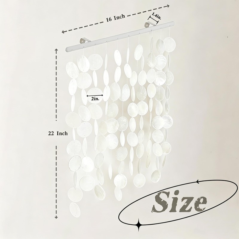 DHHOUSE Coastal Shell Wall Hanging with Silver Rail, Handmade Capiz