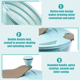 OKUYAN Salad Spinner Lettuce Spinner Medium with Spinning Colander and Bowl Easy to Clean Salad Mixer Salad Dryer Spinner Quick and Fast Drying for Salads Lettuces FruitsVeggie 4L(Blue)