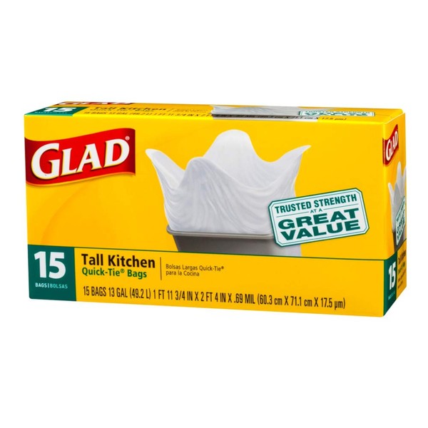 Glad 13 Gal. Quick Tie Tall Kitchen Bags 15 ct