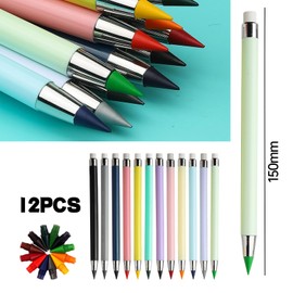 Minging Pack of 12 Eternal Pencils, Pencil Sets with 12 Replacement Tips, No Sharpening, Inkless Pencil, Pencils with Eraser, Stationery Gift for Children, Eternal Pencils Set
