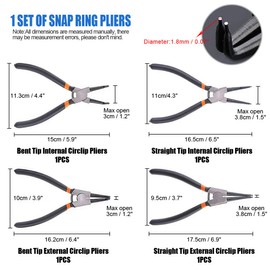 Glarks 4Pcs 7-Inch Internal/External Circlip Plier Snap Ring Pliers with 4Pcs Precision Hook Set for Ring Remover Retaining and Remove Hoses, Gaskets