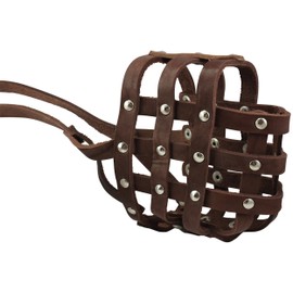 Soft Genuine Leather Dog Basket Muzzle #109 Brown - Boxer, Bulldog (Circumference 13", Snout Length 3.5")