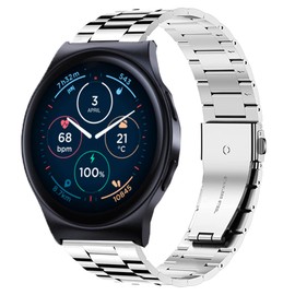 Lamshaw Compatible for Moto Smartwatch Band, 18mm, 20mm Quick Release Stainless Steel Metal Replacement Straps Compatible with Moto 40, 70, 100, 360 3rd Gen 2020 Smartwatch (18mm size band, Silver)