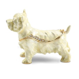 Decorative Westie Dog west highland terrior Trinket Box with Crystal Accents, White and Gold, figurine