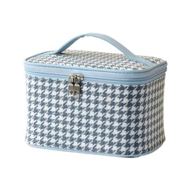 QIXCOZTI Portable Travel Toiletry Houndstooth Bag Men and Women kilobird Travel Plaid Cosmetic Bag Bathroom Storage Bag Storage Bag for Brushes Set,Full-Sized Shampoo,Toiletries,Accessories(blue)