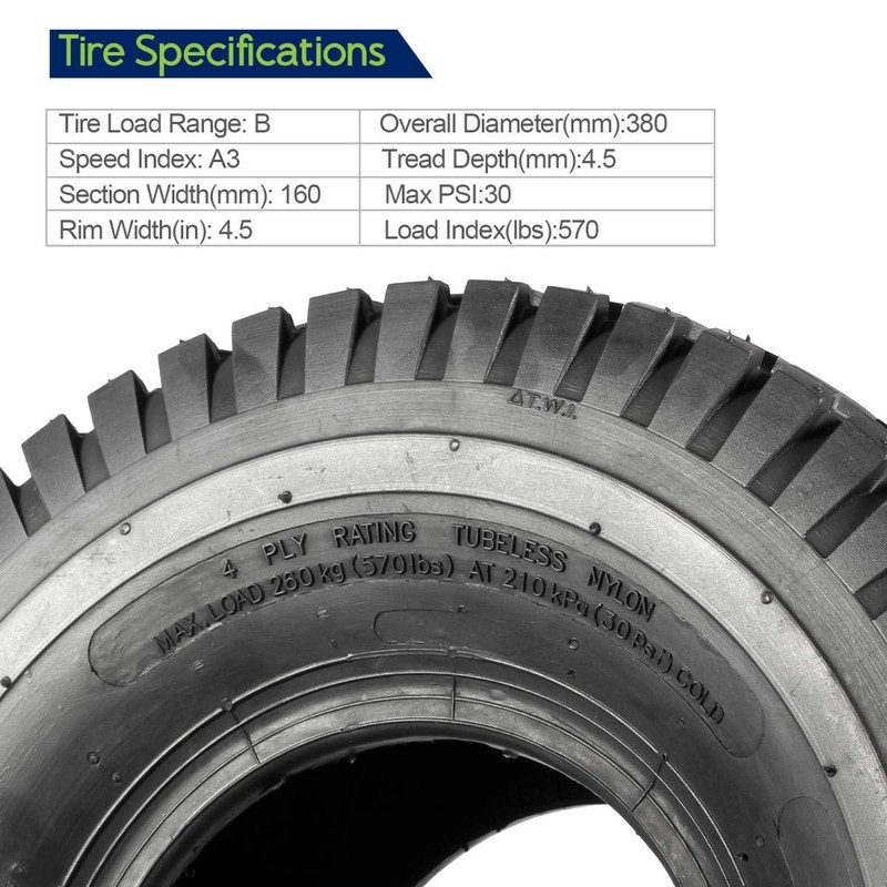 MaxAuto Lawn Mower Turf Tires 15x6-6 Front & 20x8-8 Rear
