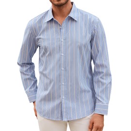 Lion Nardo Mens Button Down Shirts Casual Long Sleeve Wrinkle Free Dress Shirts for Men Striped Untucked Shirts Regular Fit