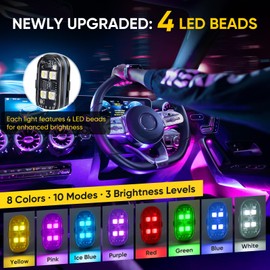 6PCS Wireless LED Lights with Remote Control, Upgraded 4LEDs 8 Colors, Interior Underglow Anti Collision Warning Strobe Light for Car Motorcycle Bike Drone Aircraft