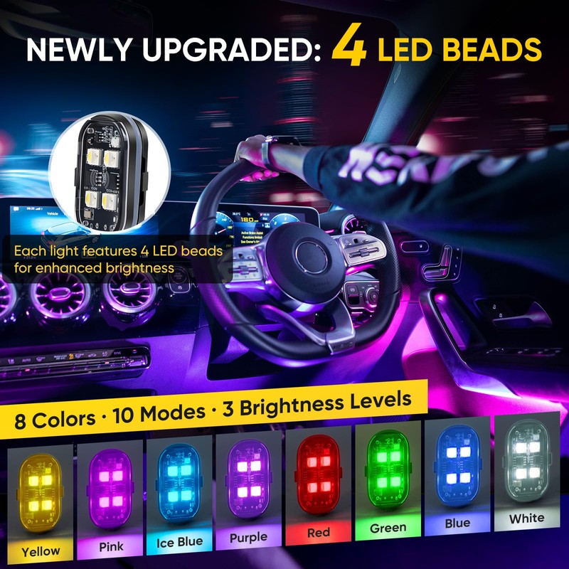 6PCS Wireless LED Lights with Remote Control, Upgraded 4LEDs 8