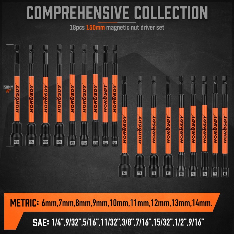 HORUSDY 18Pcs Nut Driver Set SAE and Metric, Impact Magnetic
