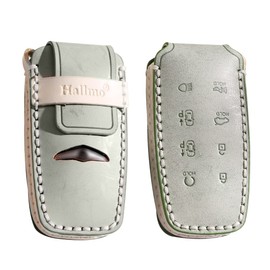 SANRILY Fashion Leather Key Fob Cover for Genesis GV80 2021 2022 G80 Key Fob Keyless Full Protection 8 Button Smart Key Fob Case with Flower Keychain Green