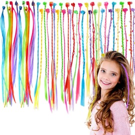42 PCS Coloured Hair Extensions with Hair Clips, Hair Braiding Kit for Girls and Children, Hair Styling Accessories Set, Teenage Girls Hairbraids Extensions for Party and Performance