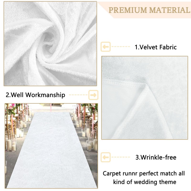 MODFUNS White Aisle Runner Wedding Carpet Runner 4x30FT Velvet Fabric