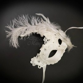 Feather Masquerade Ball Mask White M7634
