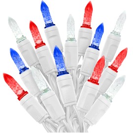 HLO Lighting M6 Multi-Colored (Red, White, Blue) LED 4th of July Decorations | American Flag Colored Led String Lights | LED Mini Christmas Lights for Indoor and Outdoor Use | 70 Bulbs