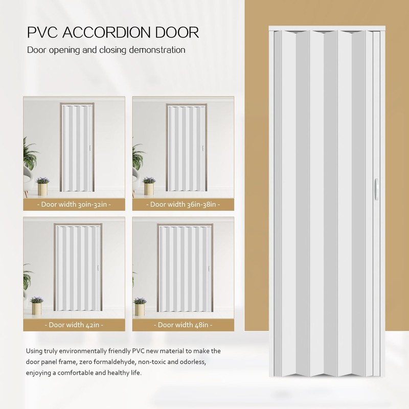HARDJULAN 30X79in Interior Folding Accordion Doors for Living Spaces,White PVC,Handle