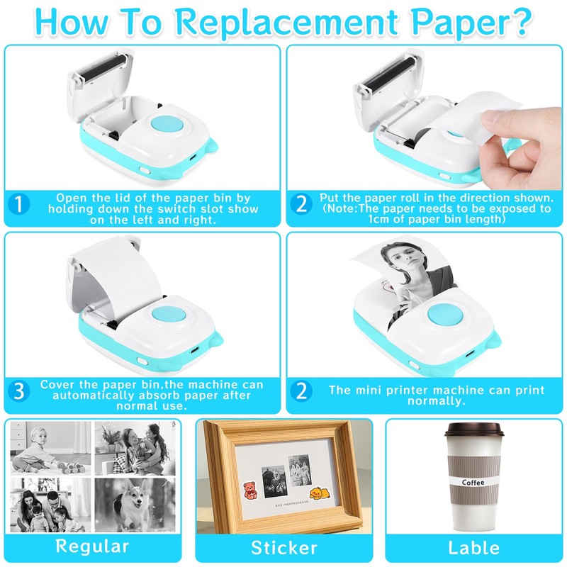 XINGGANG Mini Printer, Mobile Photo Printer, Portable Mini Photo Printer,