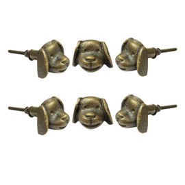 Perilla Home Set of 6 Knobs - Antique Gold Decorative Dog Face Shape Metal Knobs - for Interior, Room, Kitchen, Cabinet, Hardware, Cupboard, Door Knobs, Dresser, Wardrobe and Drawer Pulls Handel's