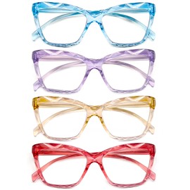 HAPJOYS Reading Glasses Women Blue Light Blocking Oversized Blue Ray Readers +3.5 Red Blue Khaki Purple Cheaters Glasses 4 Pk