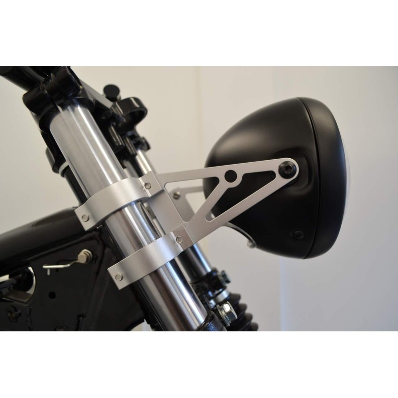 Alchemy Parts Motorcycle Brushed Headlight Brackets with Fork Clamps to