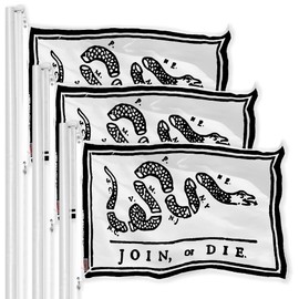 G128 3 Pack: Join or Die White Flag | 3x5 Ft | LiteWeave Pro Series Printed 150D Polyester | Historical Flag, Indoor/Outdoor, Vibrant Colors, Brass Grommets, More Durable Than 100D 75D Polyester