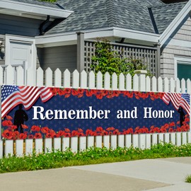 Memorial Day Decorations Remember and Honor Banner for Fence Yard Lawn Red White Blue Independence Day Decor 4th of July Memorial Day Decorations and Supplies for Home Party