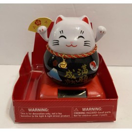 Cal Mart Gifts Solar Powered  Maneki Neko Welcoming Lucky Fortune Cat -Black 成就满願