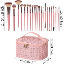 Juego de Brochas de Maquillaje con Esponjas, Fibra Sintética Premium, Incluye Brocha para Base, Polvos, Corrector, Sombras de Ojos, Rubor, Diadema con Moño y Bolsa de Viaje, Rosa (pink)