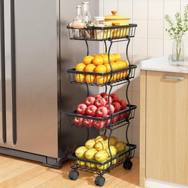 Fruit Basket Kitchen Pantry Organizers and Storage - 4 Tier Stackable Metal Wire Basket Stand for Fruit Vegetable Snacks Jars Bins Containers Organization, Black Racks Garage laundry basket - Colour: 4-tier Black