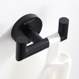 BUVELOT 077020-MB Leo Brass Double Robe Hook Modern,Matte Black