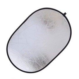 Konseen Photo Reflector, 23.6 x 35.4 inches (60 x 90 cm), Oval, 2 in 1, Silver, White, Foldable, Studio Reflex Board