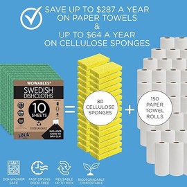 LOLA Swedish Dishcloths 10 Pk Biodegradable Reusable Paper Towels Absorbent Cellulose Kitchen Sponge Cloths Zero Waste Odor Free