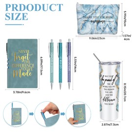 Domensi 6 Pcs Employee Appreciation Gift Set for Women Thank You Gift May You Be Proud 20 oz Rustic Blue Marble Sign Tumbler Makeup Bag Journal Ballpoint for Teacher Nurse Lady Work Business Gift