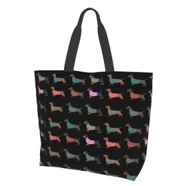 aportt Reusable Grocery Bag Large Shopping Tote Bag with Strong Handle Eco-Friendly, Dachshund, Medium
