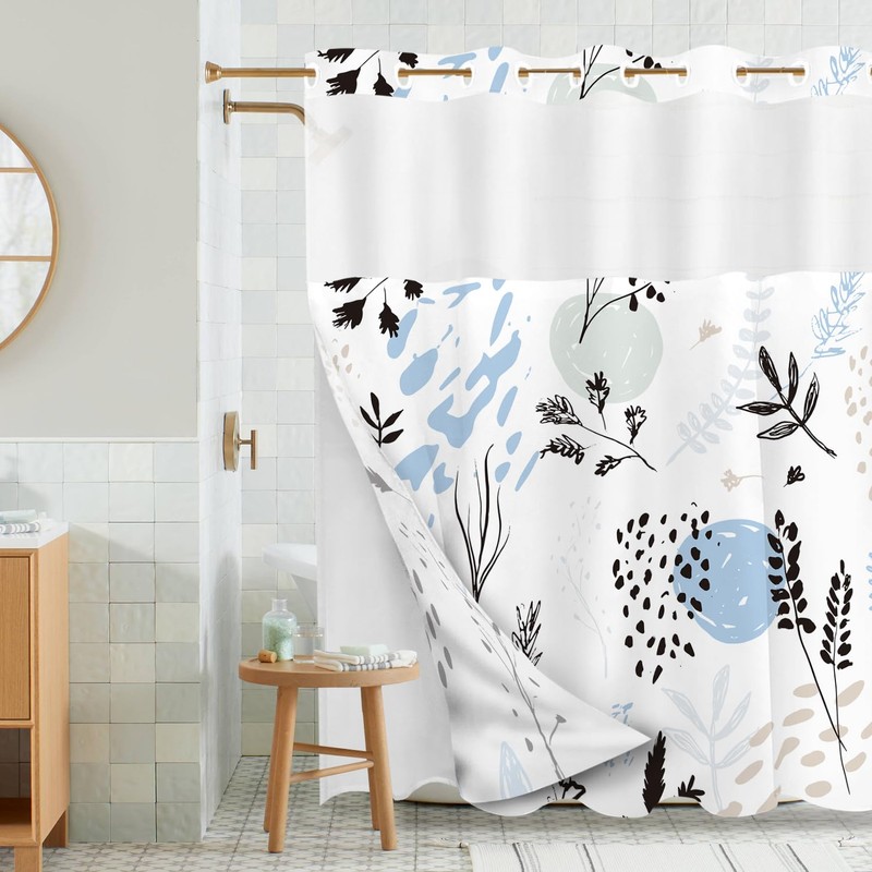 Tititex No Hooks Snap in Liner Abstract Blue Branches Shower