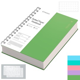 EMSHOI Spiral Dotted Notebook, Dot Grid Journal, 5.7"x8.22" A5 Size, 300 Pages/150 Sheets 100gsm Thick Paper, Waterproof Hardcover for Office, School, Work, Writing, Bullet Journaling (Green)