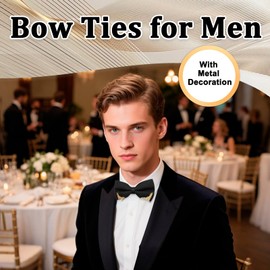 Gsyziux Bow Ties For Men, Adjustable Pre-Tied Mens Bowtie Metal Gold Bowties for Tuxedos Wedding Party Prom Business (Black)