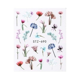 Elegance Graceful Pretty Colorful Flowers Petals Water Transfer Nail Sticker Stz690 Nail Wraps Stickers Manicure Supplies for Women Nails Full Long Lasting Easy Apply and Remove