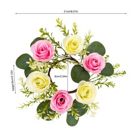 10Pcs Silk Flower Wreaths Centerpiece Artificial Flowers Candle Rings Cute Candle Wreaths Rose Floral Candle Ring Holders for Weddings Party Ceremony Decor (Pink&Cream&Green)