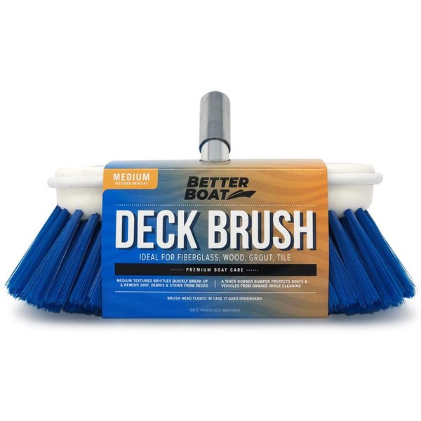 Better Boat Deck Brush Medium Bristle 8" Head Scrub Cleaning with Bumper 3/4" Thread