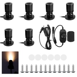 YUQIPEILEI USB-Powered Dimmable Mini Jewelry Display Lights, 6-Pack 1W Adjustable Mini Spotlights, Warm White Spotlight, Led Spotlight for Counter Cabinet Showcase with Brightness Control Switch