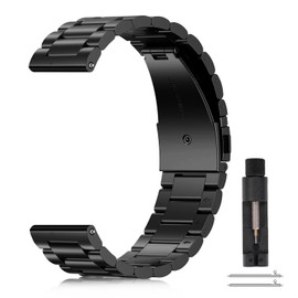 ToVioc Band, 0.9 inch (22 mm), 0.8 inch (20 mm), Metal Strap, 0.9 inch (22 mm), Stainless Steel Band, 0.8 inch (22 mm), Rustproof, Adjustable, Unisex, Replacement Strap, Size Adjustment Tool Included (Compatible with 0.9 inch (22 mm), Black)